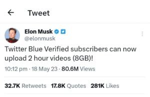 ‘Twitter Blue Verified subscribers can now upload up to two-hour videos,’ says Elon Musk
