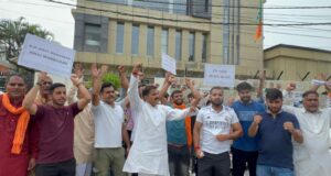 JKNPP protests outside BJP Headquarters