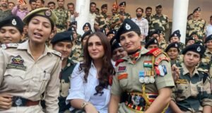 Bollywood celebrity #HumaQureshi visits #Suchetgarh; vows to inspire more artists to visit J&K