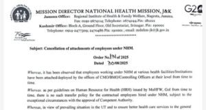NHM Cancels All Employee Attachments across J&K