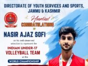 J&K’s Nasir #AjazSofi Selected for #India U-17 Volleyball Team