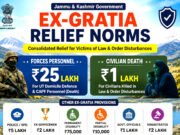 Govt. notifies Ex-gratia norms; Rs. 1 lakh for civilian deaths, Rs. 25 lakh for forces