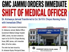 GMC Jammu Transfers Medical Officer Dr. Aishwarya Jamwal to Col. Sir R.N. Chopra Nursing Home