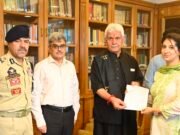 Lieutenant Governor hands-over appointment letter to wife of Martyr J&K Police Inspector Masroor Ali Wani