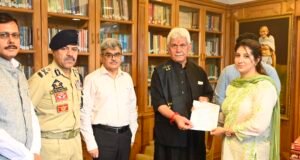 Lieutenant Governor hands-over appointment letter to wife of Martyr J&K Police Inspector Masroor Ali Wani