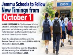 Jammu Schools to Follow New Timings from October 1