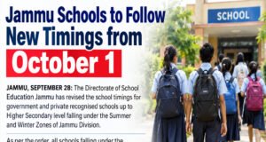 Jammu Schools to Follow New Timings from October 1
