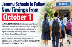 Jammu Schools to Follow New Timings from October 1